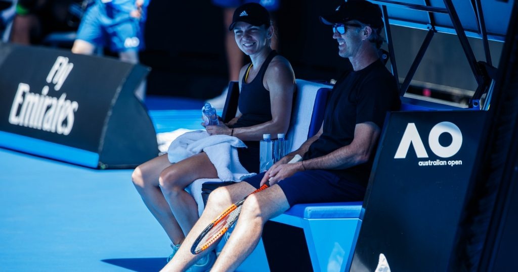 Simona Halep with coach Darren Cahill during 2018 Australian Open