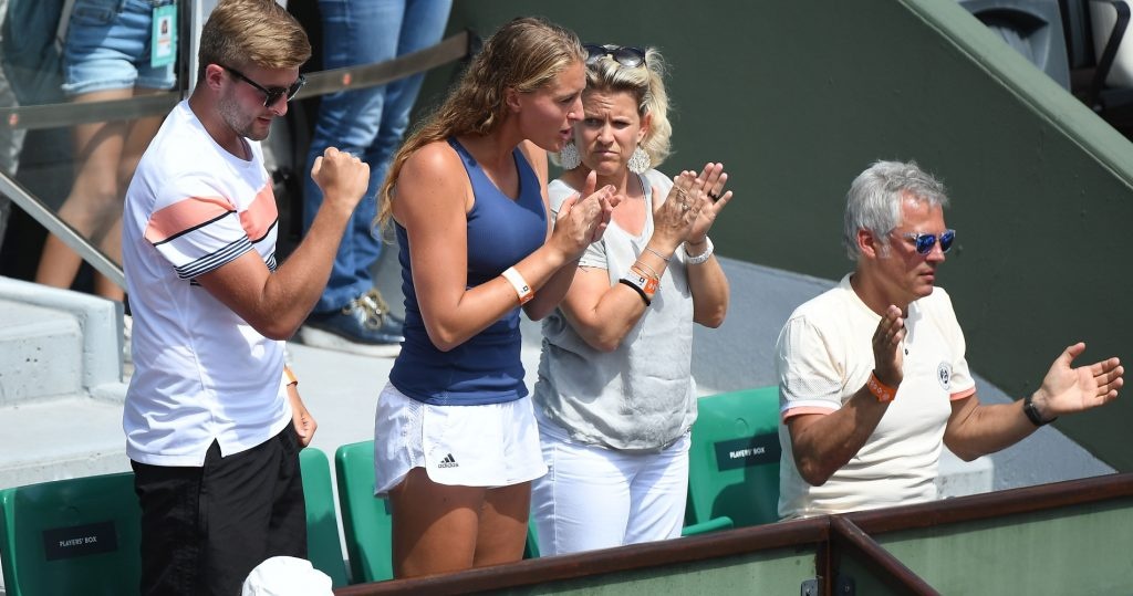 Kristina Mladenovic in Dominic Thiem's box during the 2018 French Open