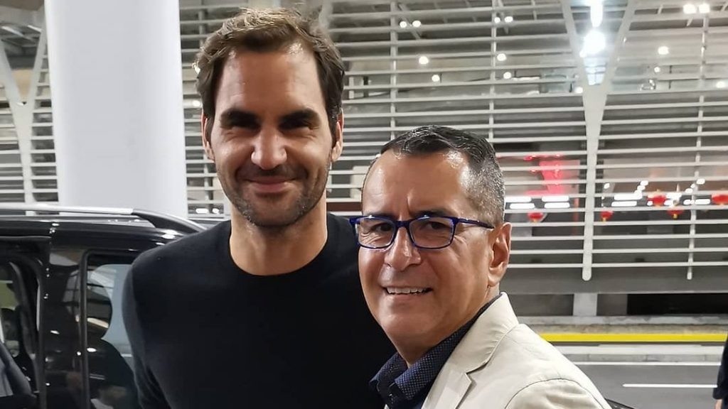 Michael Luevano and Roger Federer in Shanghai in 2019