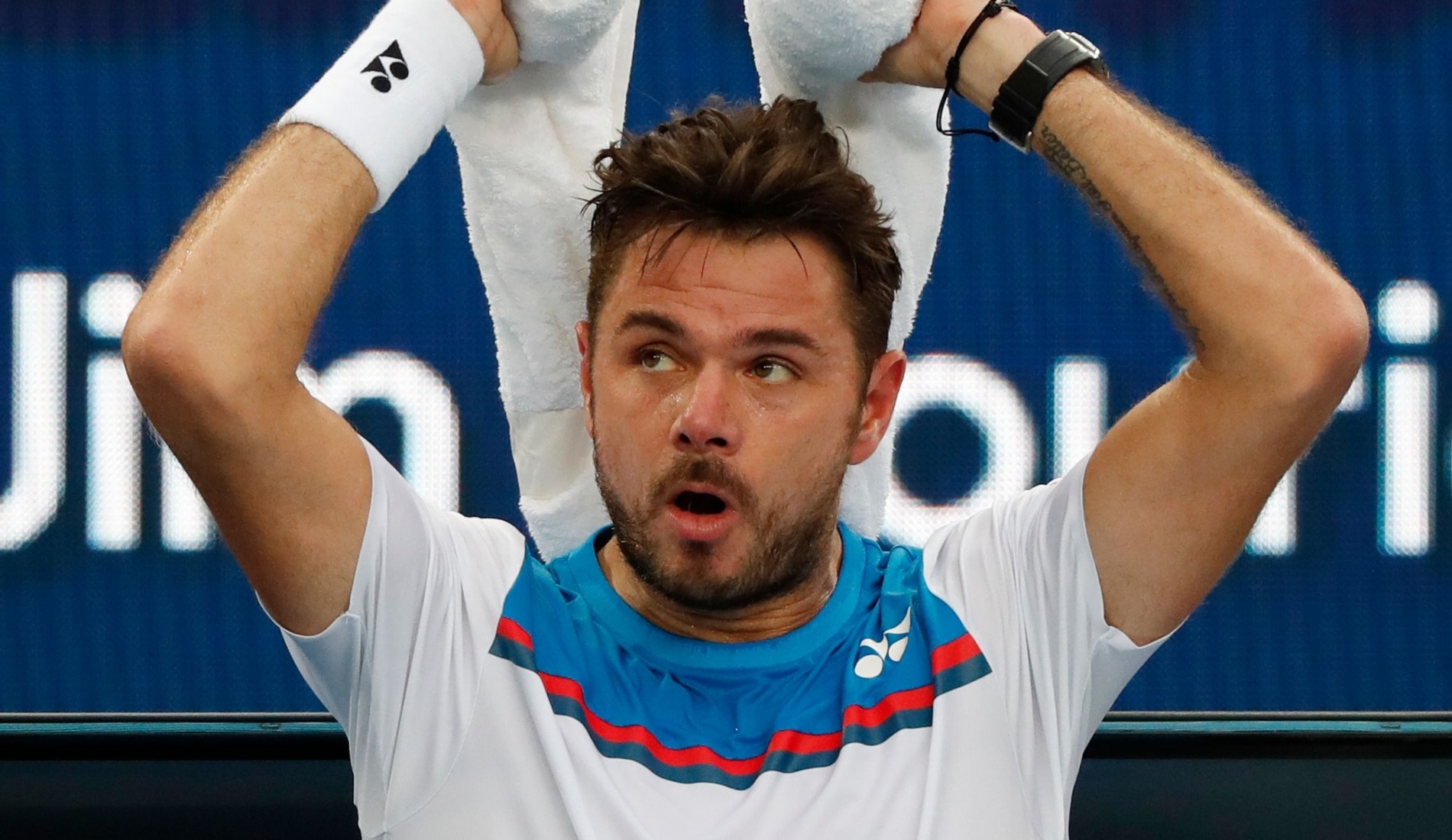 Stan Wawrinka during a change-over at the 2020 Australian Open