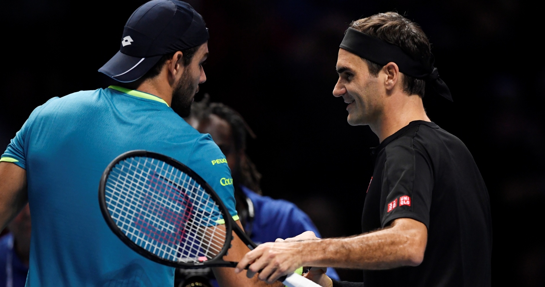 Matteo Berrettini and Roger Federer after their encounter at the 2019 ATP Nitto Finals
