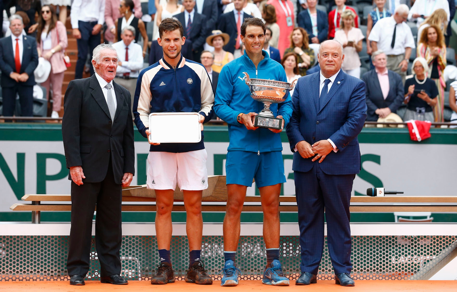 Ken Rosewall, Dominic Thiem, Rafael Nadal, Bernard Giudicelli, Roland-Garros 2019