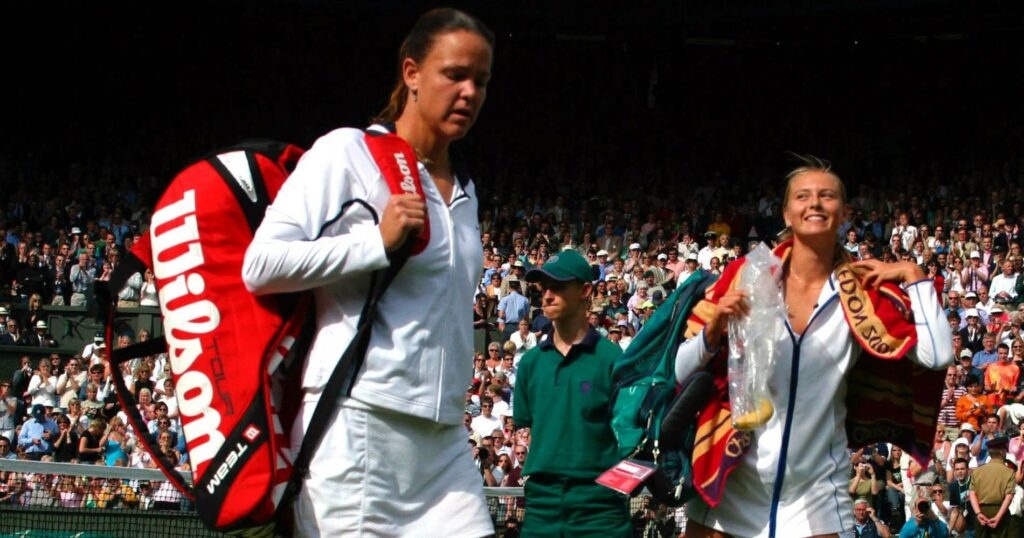Lindsay Davenport & Maria Sharapova at Wimbledon in 2004