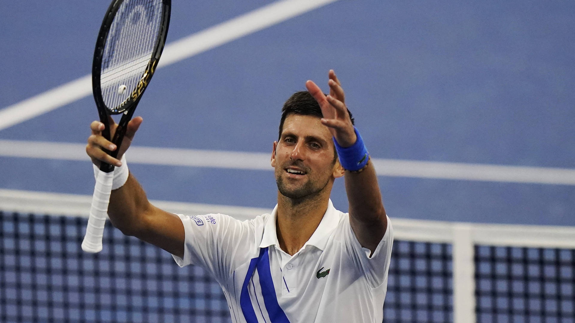 Novak Djokovic, winning a match at Southern and Western Open, August 2020