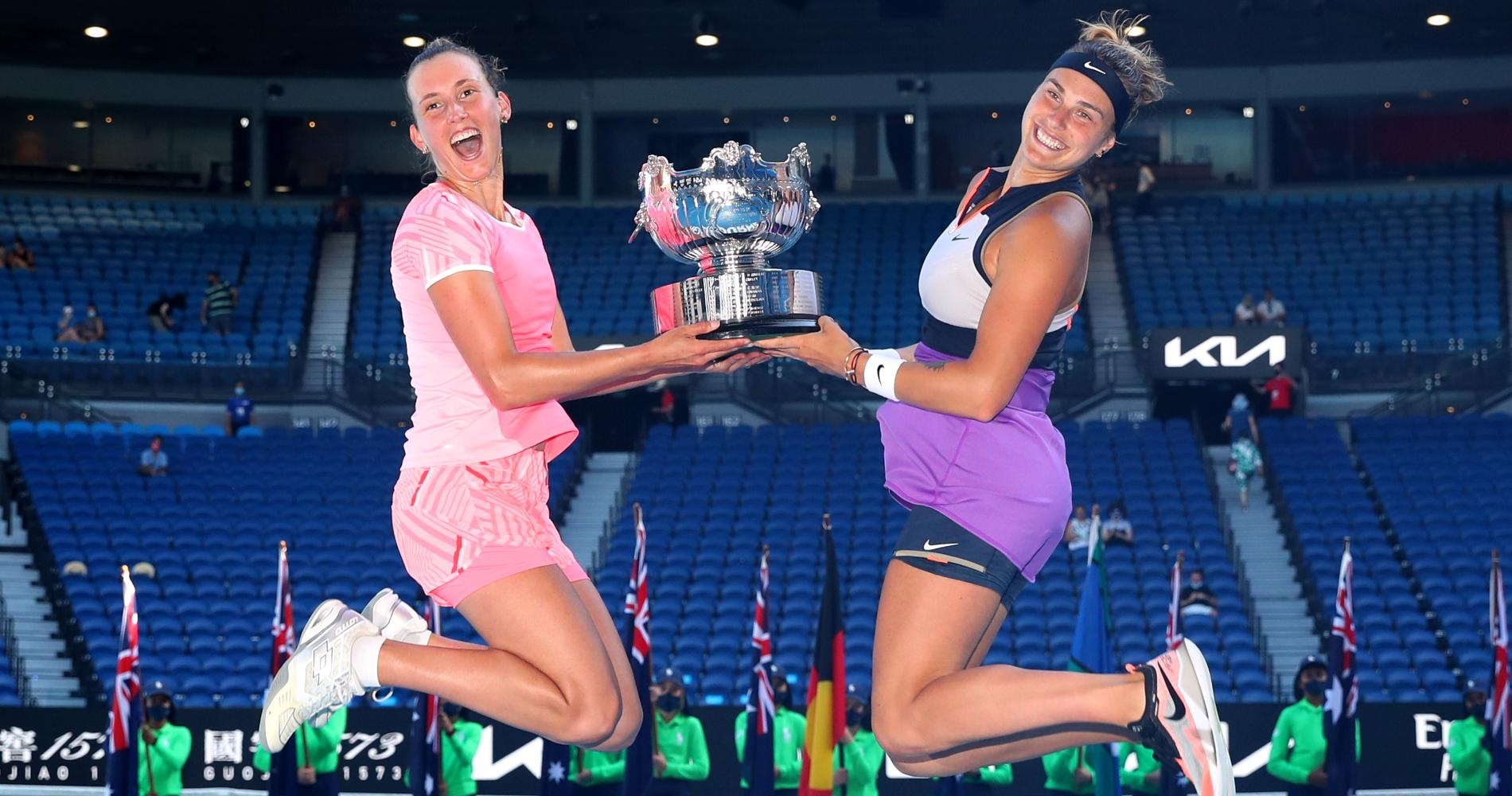 Elise Mertens & Aryna Sabalenka, Women's Doubles champions, 2021 Australian Open