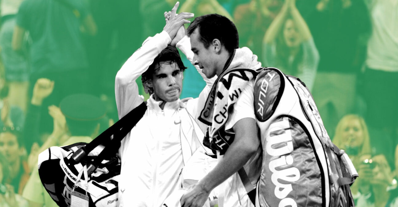 Rafael Nadal & Lukas Rosol at Wimbledon in 2012