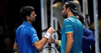 Novak Djokovic & Matteo Berrettini at ATP Finals in 2019