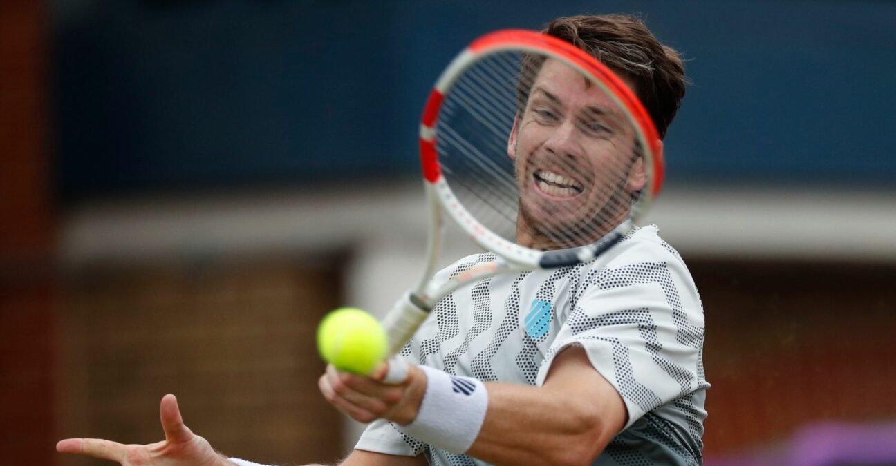 Queen's Club, London, Britain - June 19, 2021 Britain's Cameron Norrie in action during his semi final match