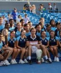 Daniil Medvedev of Russia poses for a photo with volunteers with the Rookwood Cup trophy after winning the Western & Southern Open at Lindner Family Tennis Center on August 18, 2019 in Mason, Ohio