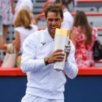 Rafael Nadal and Bianca Andreescu with their trophies afetr winning the Rogers Cup in 2019