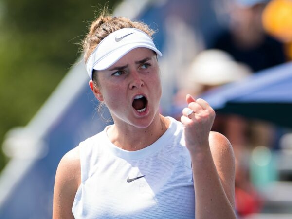 Elina Svitolina of Ukraine in action during her second round match at the 2021 WTA Chicago Womens Open WTA 250 tennis tournament against Fiona Ferro of France