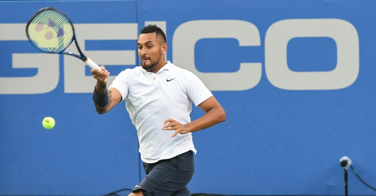 Washington, D.C, U.S: NICK KYRGIOS hits a forehand during his match at the Rock Creek Tennis Center