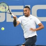 Washington, D.C, U.S: NICK KYRGIOS hits a forehand during his match at the Rock Creek Tennis Center