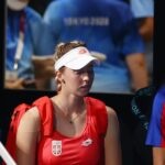 Tokyo 2020 Olympics - Nina Stojanovic of Serbia and Novak Djokovic of Serbia arrive ahead of their semifinal match