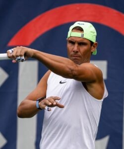 Washington, DC, USA; Rafael Nadal of Spain hits a forehand during a practice session at the Citi Open at Rock Creek Park Tennis Center