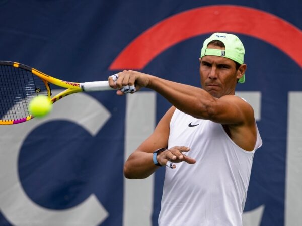 Washington, DC, USA; Rafael Nadal of Spain hits a forehand during a practice session at the Citi Open at Rock Creek Park Tennis Center