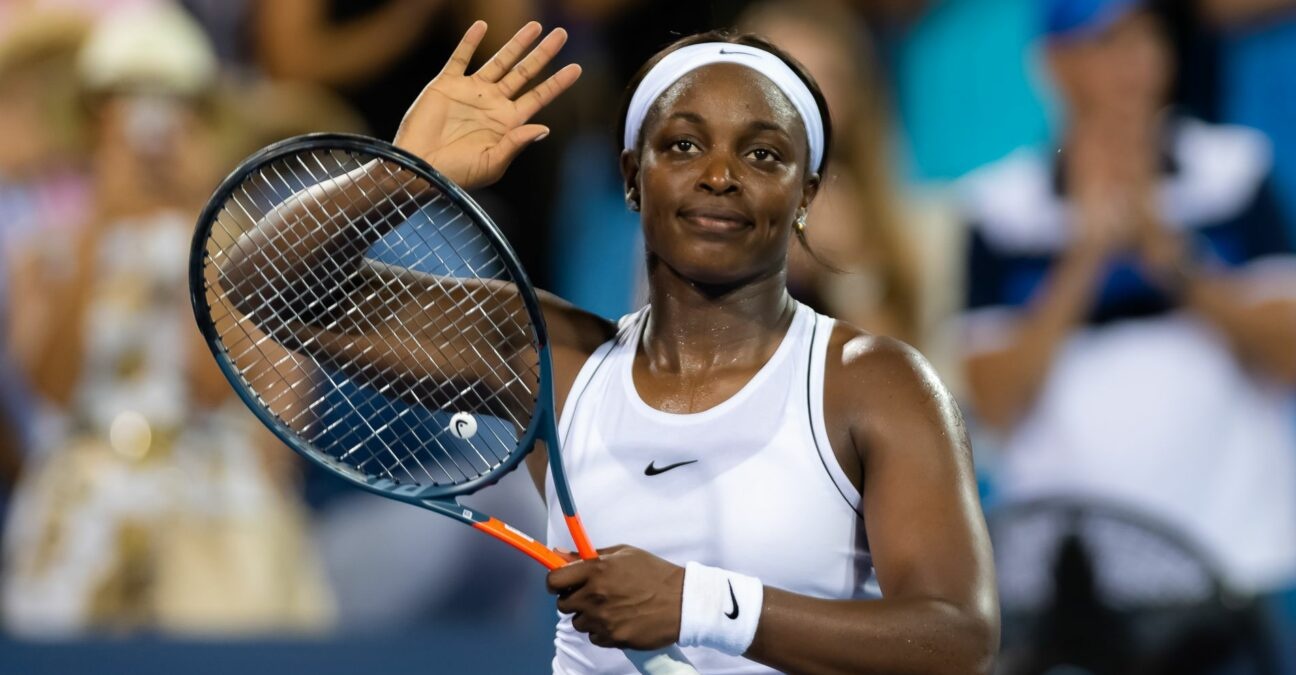 Sloane Stephens of the United States celebrates winning her second-round match at the 2019 Western & Southern Open WTA Premier Tennis 5 Tournament against Yulia Putintseva of Kazakhstan