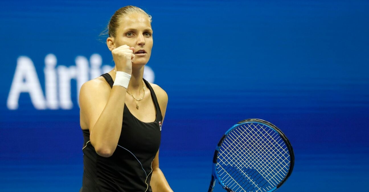 Karolina Pliskova at the 2021 U.S. Open tennis tournament at USTA Billie Jean King National Tennis Center.