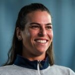 Ajla Tomljanovic of Australia talks to the media ahead of the 2021 Chicago Fall Tennis Classic WTA 500 tennis tournament