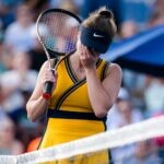 Elina Svitolina of the Ukraine in action during the quarter-final of the 2021 Chicago Fall Tennis Classic WTA 500 tennis tournament against Ons Jabeur of Tunisia