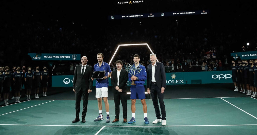 Daniil Medvedev, Novak Djokovic, Gilles Moretton, Guy Forget