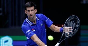 Serbia's Novak Djokovic in action during his match against Austria's Dennis Novak