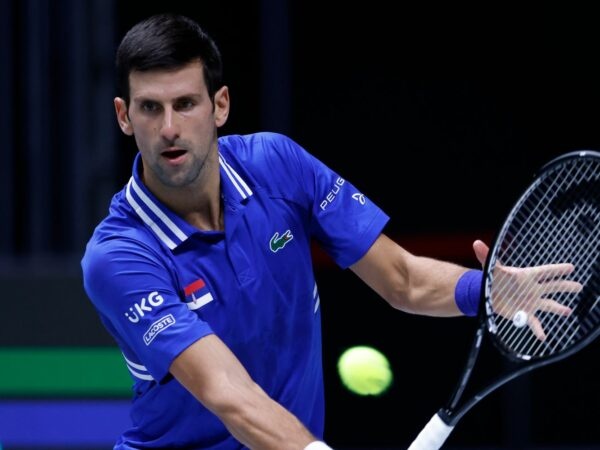 Serbia's Novak Djokovic in action during his match against Austria's Dennis Novak