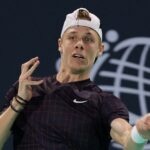 Canada's Denis Shapovalov in action during his semi final match against Russia's Andrey Rublev at the Mubadala World Tennis Championships in Abu Dhabi