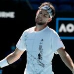 Austria's Dominic Thiem reacts during his fourth round match against Bulgaria's Grigor Dimitrov at the Australian Open
