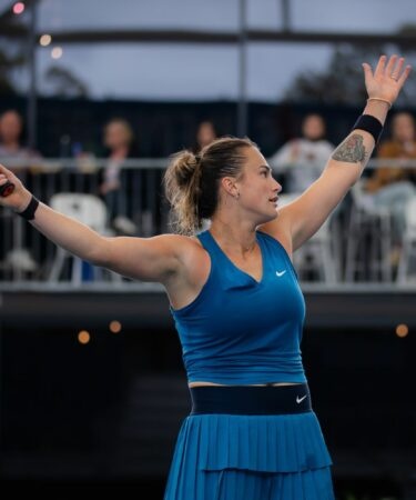 Aryna Sabalenka of Belarus in action during the second round of the 2022 Adelaide International WTA 500 tennis tournament