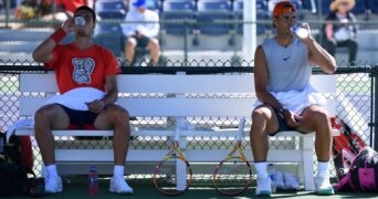 Rafael Nadal and Carlos Alcaraz at practice