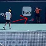 Brooksby throwing racquet in Miami