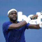 Frances Tiafoe during day 7 of the 2022 Miami Open at Hard Rock Stadium on March 27, 2022 in Miami Gardens, Florida