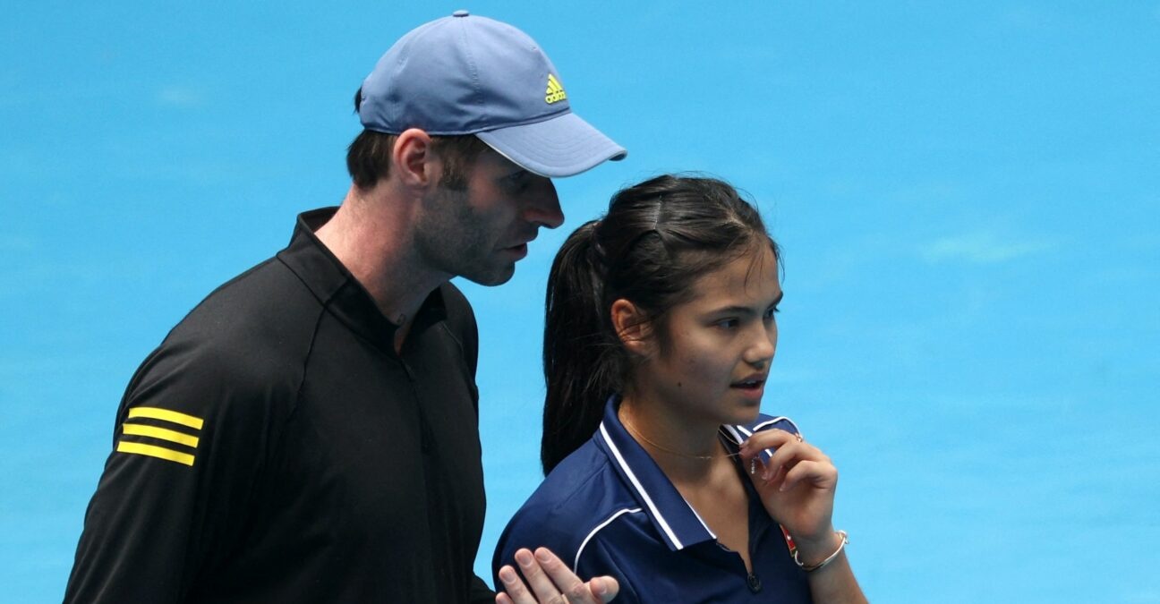 Britain's Emma Raducanu with coach Torben Beltz during a practice at the 2022 Australian Open