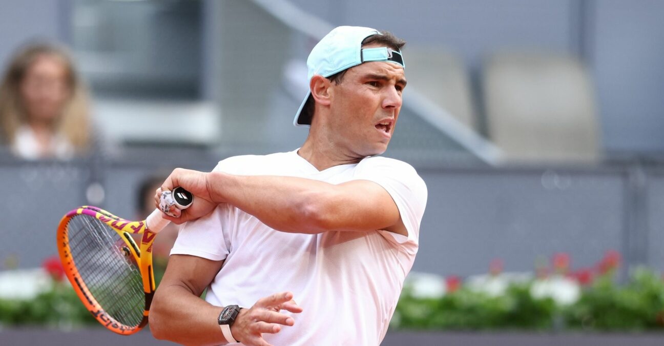 Rafael Nadal of Spain practices during the Mutua Madrid Open 2022