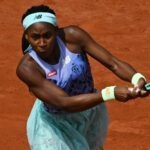 Coco Gauff of the U.S. in action during her fourth round match against Belgium's Elise Mertens at the French Open