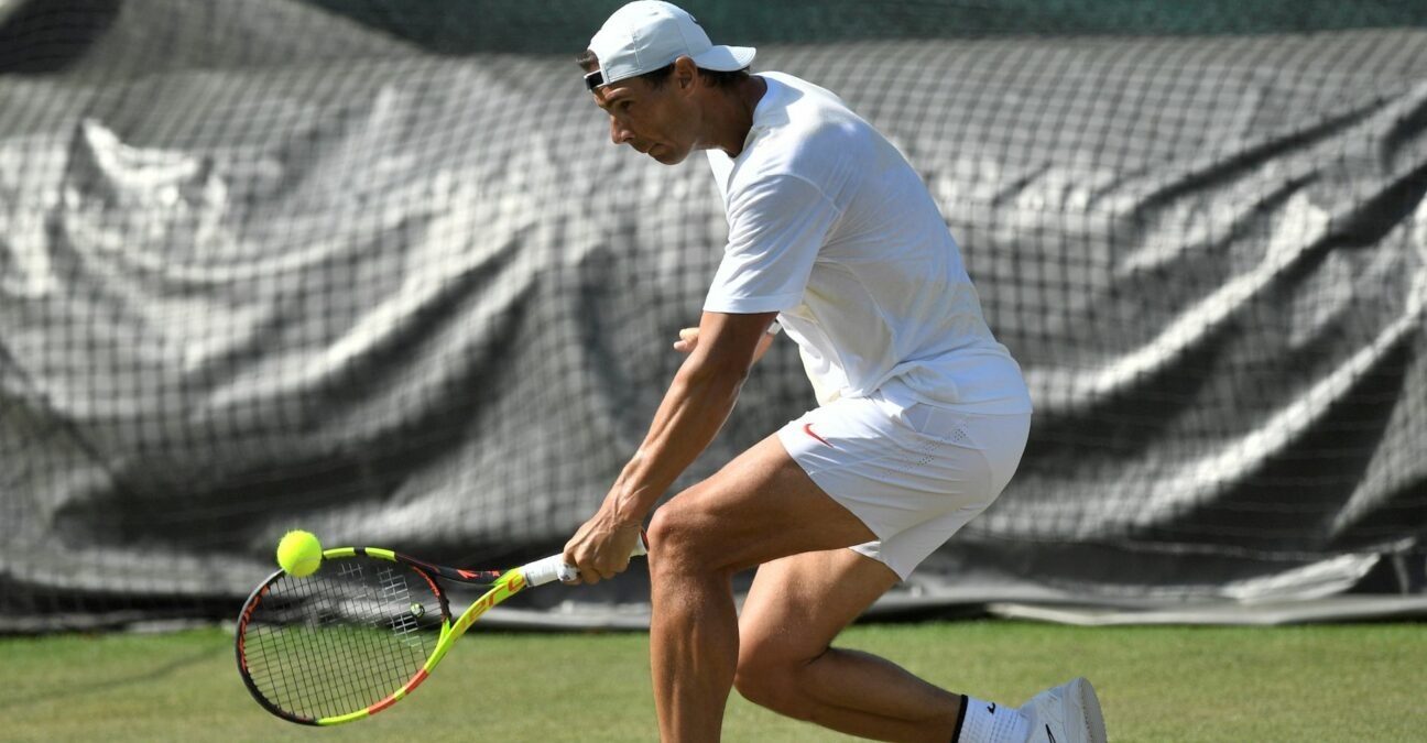 Spain's Rafael Nadal during a practice session at Wimbledon in 2019