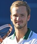 Daniil Medvedev of Russia poses with the trophy at the National Bank Open at Aviva Centre.