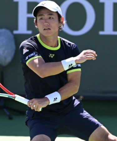 Yoshihito Nishioka at the BNP Paribas Open at Indian Wells Tennis Garden.