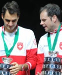 Roger Federer and Severin Luthi at the 2014 Davis Cup
