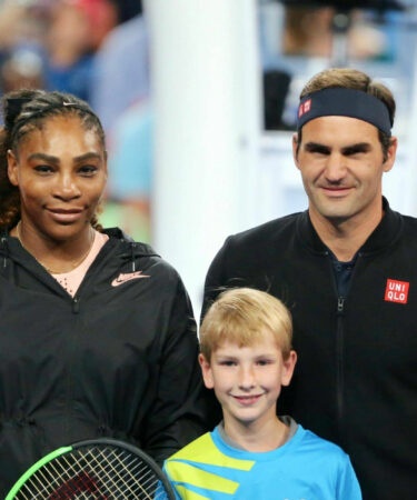 Belinda Bencic and Roger Federer of Switzerland, and Serena Williams and Frances Tiafoe of the United States at the Hopman Cup in 2019