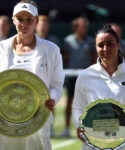Elena Rybakina and Ons Jabeur at the 2022 Wimbledon final