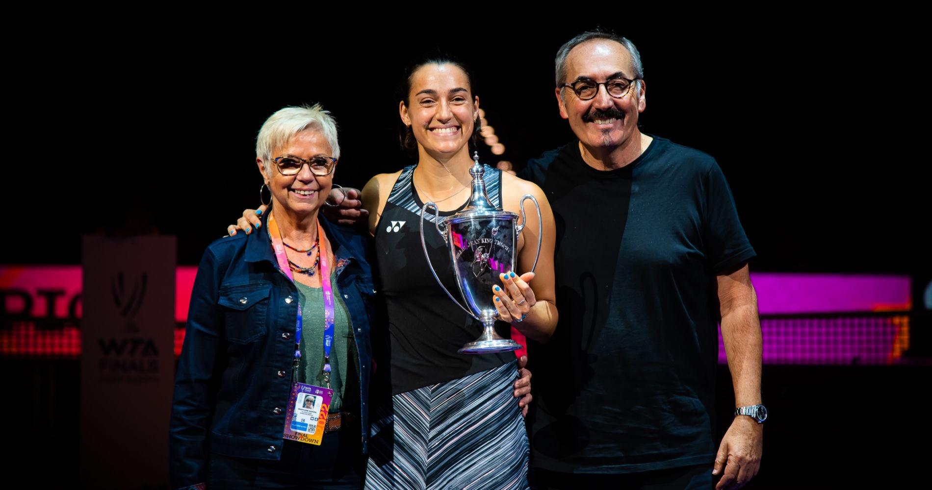 Caroline Garcia with her parents at the WTA Finals in Fort Worth