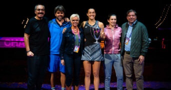 Caroline Garcia with her team at the WTA Finals