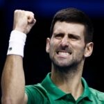 Novak Djokovic celebration ATP Finals match 1