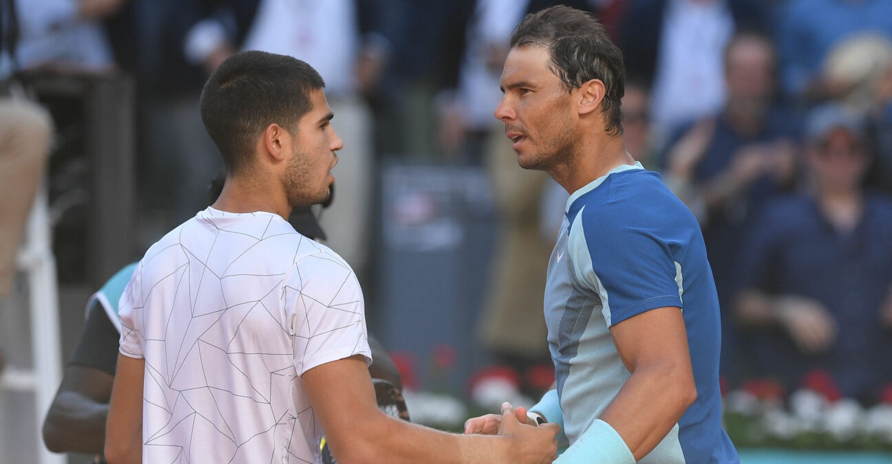 Carlos Alcaraz and Rafael Nadal at the 2022 Mutua Madrid Open