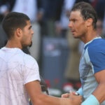 Carlos Alcaraz and Rafael Nadal at the 2022 Mutua Madrid Open