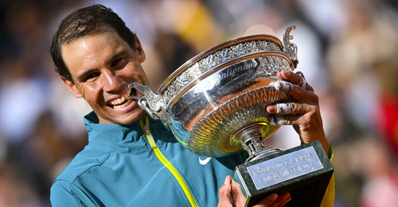 Rafael Nadal with the 2022 Roland-Garros trophy