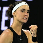 Anhelina Kalinina reacts during her second round match against Czech Republic's Petra Kvitova at the 2023 Australian Open