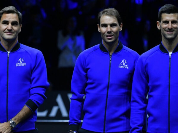 Roger Federer (Sui) and Rafael Nadal (Esp) and Novak Djokovic (Ser) at the 20222 Laver Cup